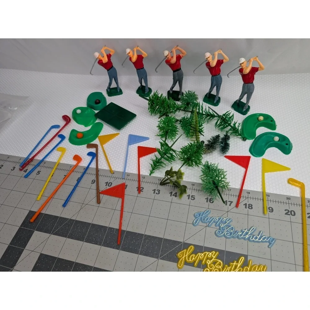 Plastic Golfer Golf Clubs Flags Greens Vintage Lot Cake Toppers